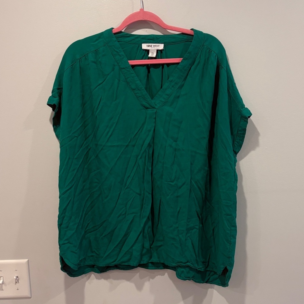 Nine West Teal V-Neck Blouse